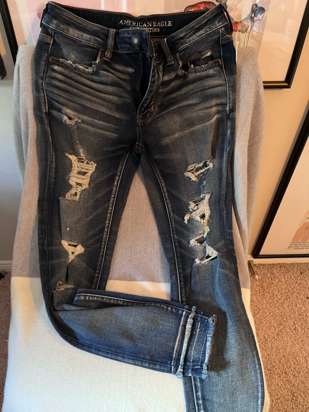 American Eagle Outfitters Distressed Dark Blue Skinny Jeans